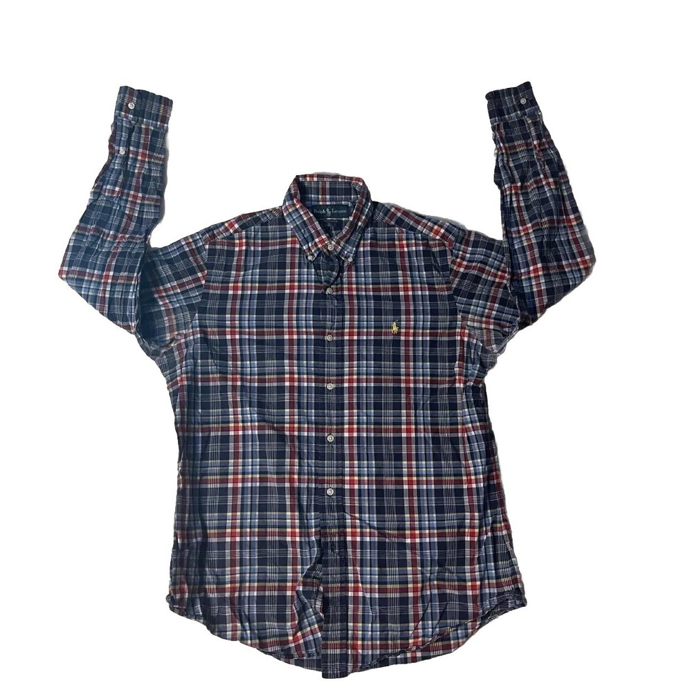 Ralph Lauren Custom Fit Long Sleeve Button Multicolor Plaid Check Shirt Large